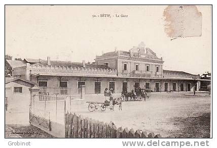 ALGERIE SETIF  LA GARE BELLE ANIMATION ATTELAGES ECRITE  SUPERBE