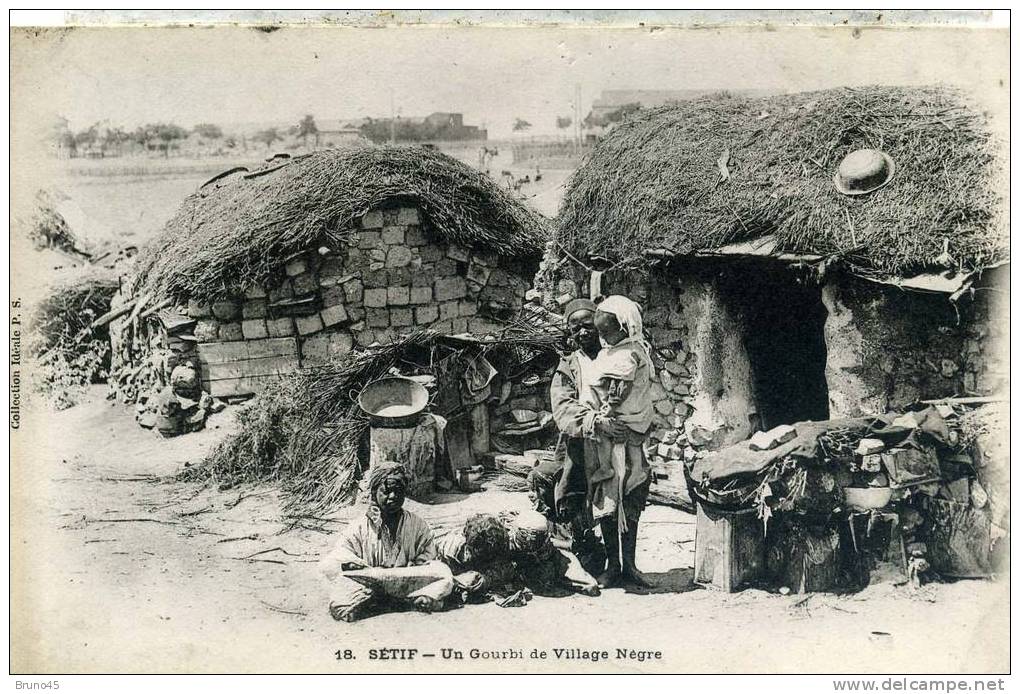 CPA- animée- SETIF - UN GOURBI DE VILLAGE NEGRE - U1965