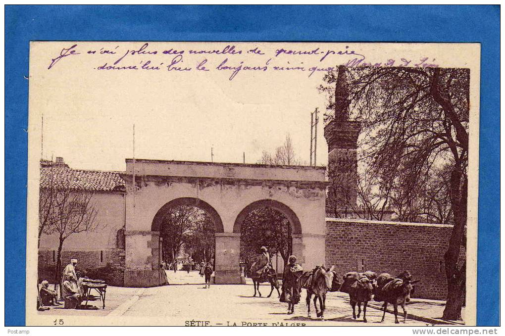 SETIF-la porte  d´alger -petits marchands et troupeau d'anes  -animé-a voyagé  en 1926