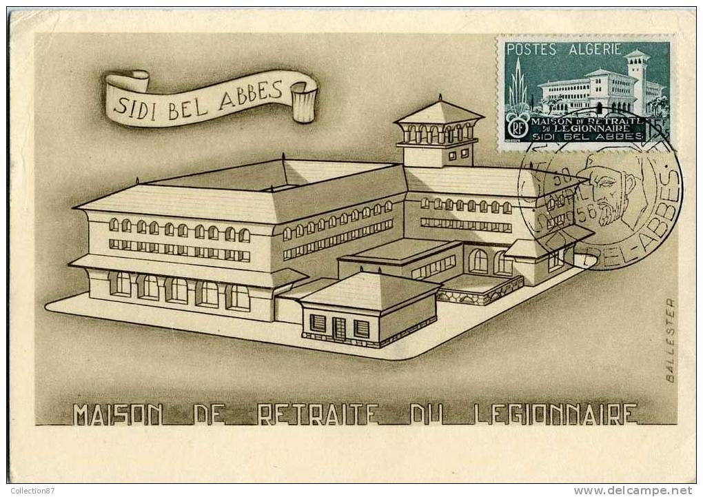 AFRIQUE - ALGERIE - SIDI BEL ABBES - MILITAIRE - LEGION ETRANGERE- MAISON de RETRAITE du LEGIONNAIRE - FDC CAMERONE 1956