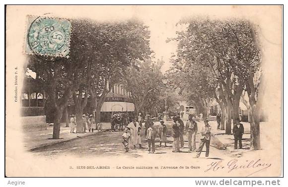 ALGERIE- ref no 472- sidi bel abbes - le cercle militaire et l avenue de la gare   - bon etat