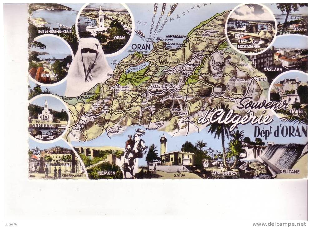 ALGERIE - CARTE du Département  d'  ORAN  -  12 vues   Baie de Mers el Kebir, Oran, Beni Saf, Nemours, Sidi Bel Abbès..