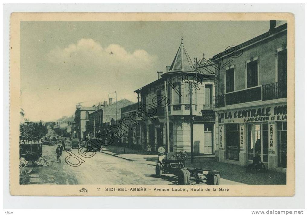 (Sidi-Bel-Abbès) Avenue Loubet, Route de la Gare. Garage autos La Licorne, tracteurs Lanz et Centaur.