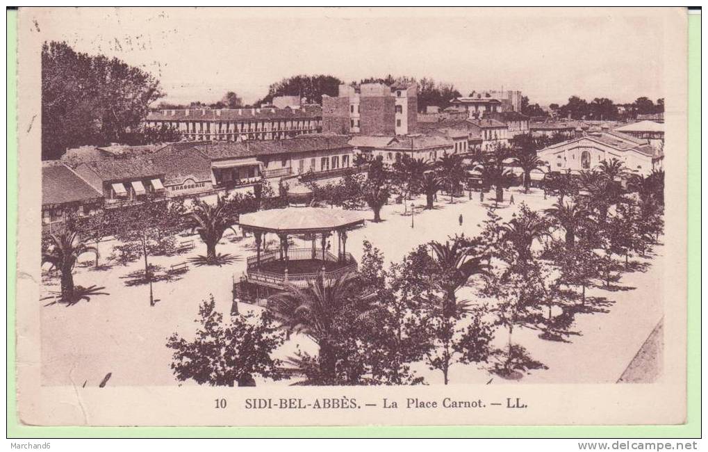 ALGERIE.SIDI BEL ABBES.LA PLACE CARNOT  cp réparé coté gauched origine état SCAN DOS JOIN