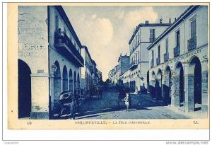 PHILIPPEVILLE - La Rue Nationale - cpsm bleue LL 19 -  écrite - Cachet Marseille  Porte de l´Orient-TBE