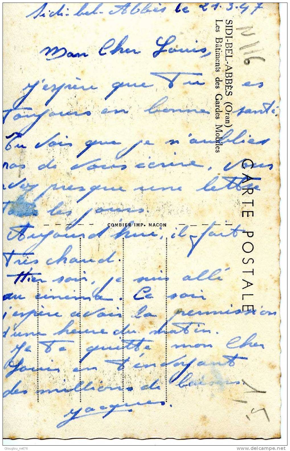 SIDI-BEL-ABBES...LES BATIMENTS DES GARDES MOBILES...CPA 1947 ANIMEE.