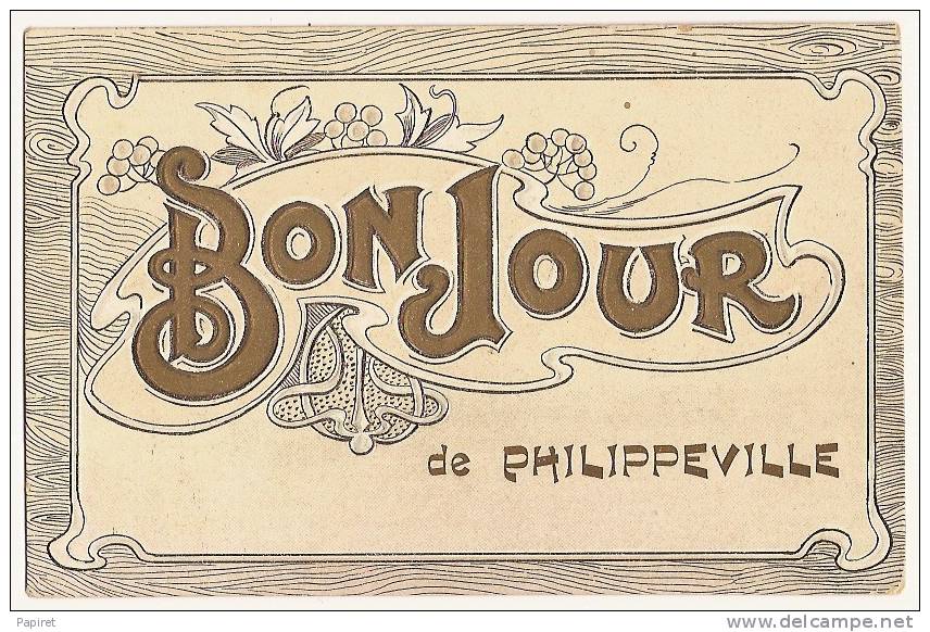 cpa chromolitographié doré en relief Algerie Bonjour de Philippeville Skikda