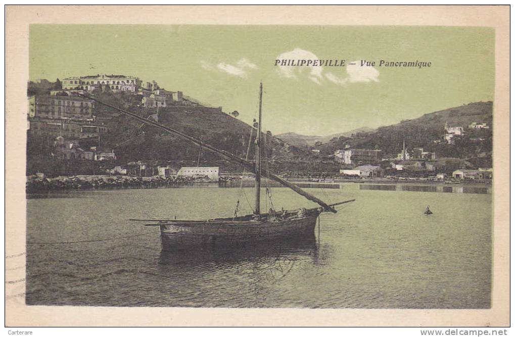 AFRIQUE,ALGERIE,PHILIPPEV ILLE  ,SKIKDA en 1935,bateau de pèche,pecheur,port,vue panoramique,rare