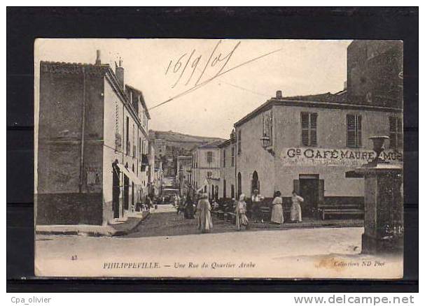 ALGERIE Philippeville Rue du Quartier Arabe, animée, Café Maure, ed ND 43, 1905