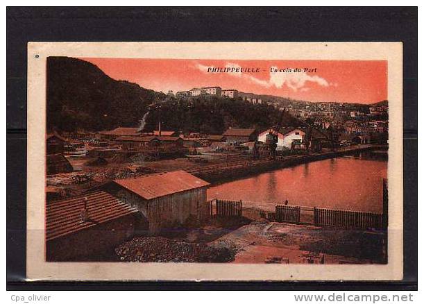 ALGERIE Philippeville Port, Vue Générale, Grues, colorisée, ed Combier, 1928