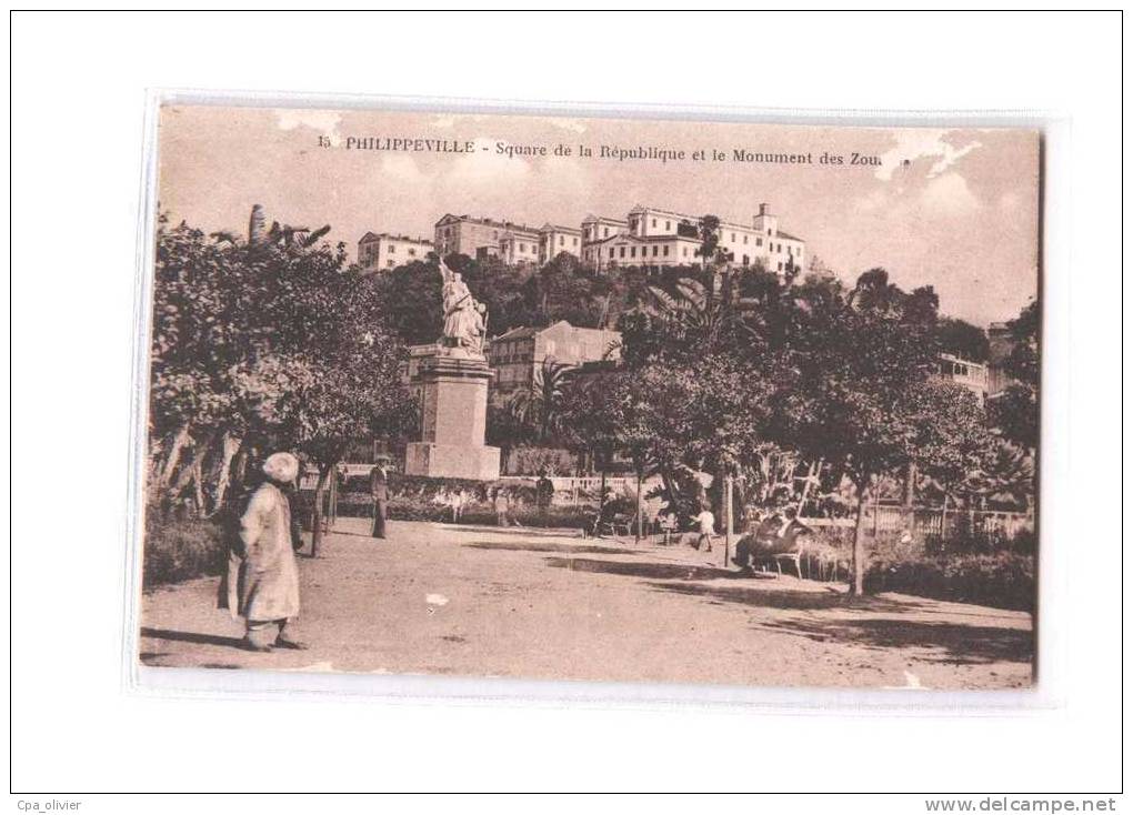 ALGERIE Philippeville Square de la République, Monument des Zouaves, ed Ideale PS 15, 1934