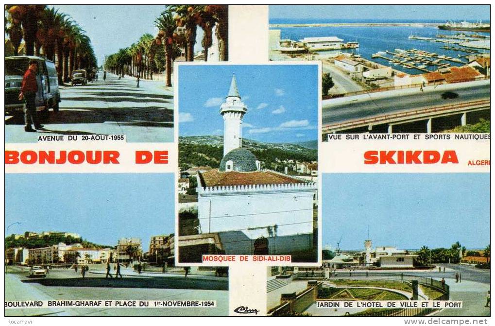 CPSM - ALGERIE - BONJOUR DE SKIKDA - MOSQUEE DE SIDI ALI DIB... - MULTI VUES - CARTE SOUVENIR - N°22 - CIRCULEE EN 1970