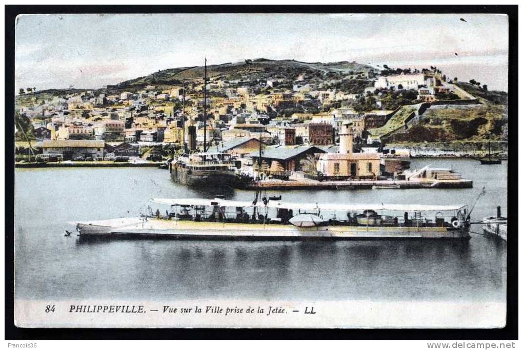 Philippeville - Skikda - Vue sur la Ville prise de la Jetée - 1913 - Dos écrit et timbré -
