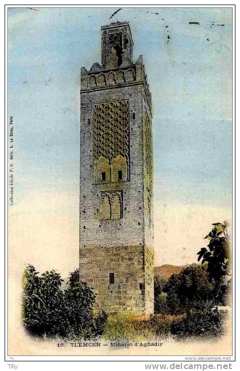 TLEMCEN - 16 ( Coll.Idéale P.S.) La Mosquée d´Aghadir - couleurs fines - cachet écrite en 1907 superbe
