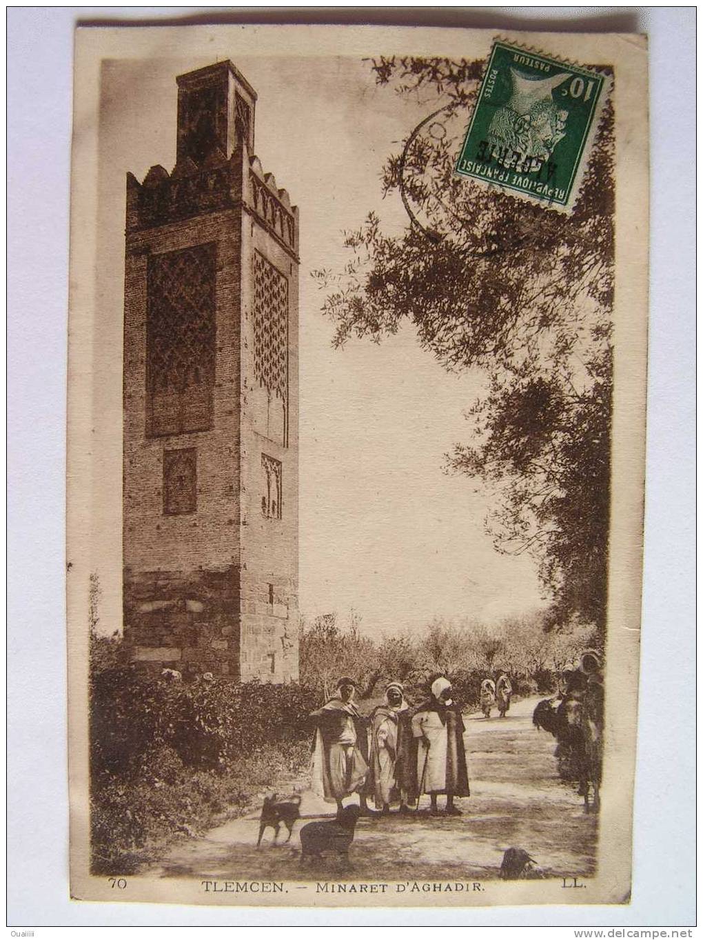 cpa, très belle vue animée, Tlemcen, minaret d'Agadir