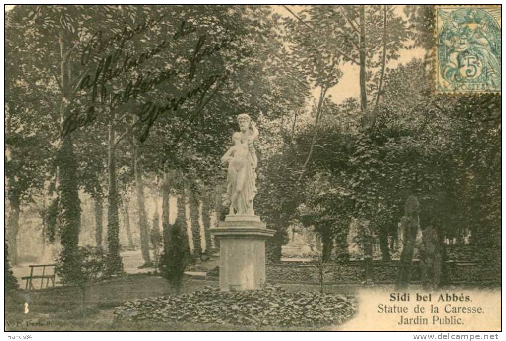 CPA - Sidi Bel Abbès - statue de la Caresse - Jardin Public