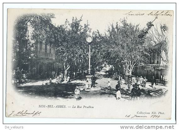 Algérie. Sidi Bel Abbès. La Rue Prudhom. 1904. Dos simple. Belle scène de Rue