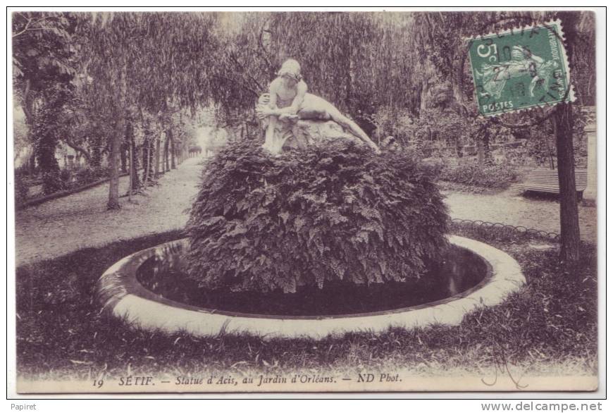 cpa Algerie Sétif La Statue d´Acis au jardin d´Orléans