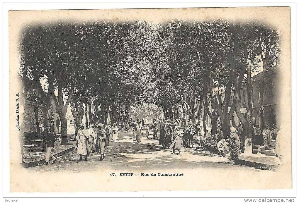 CPA  Fr  SETIF . Rue de Constantine . Animé. 23 avril 1904.