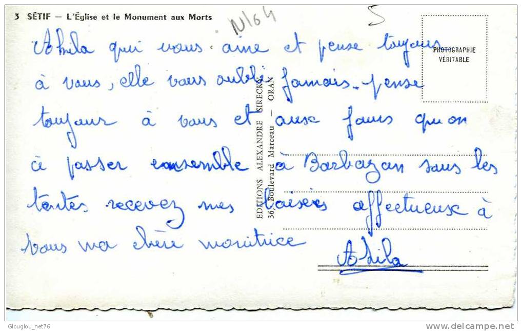 SETIF...L'EGLISE ET LE MONUMENT AUX MORTS ...CPSM  PETIT FORMAT
