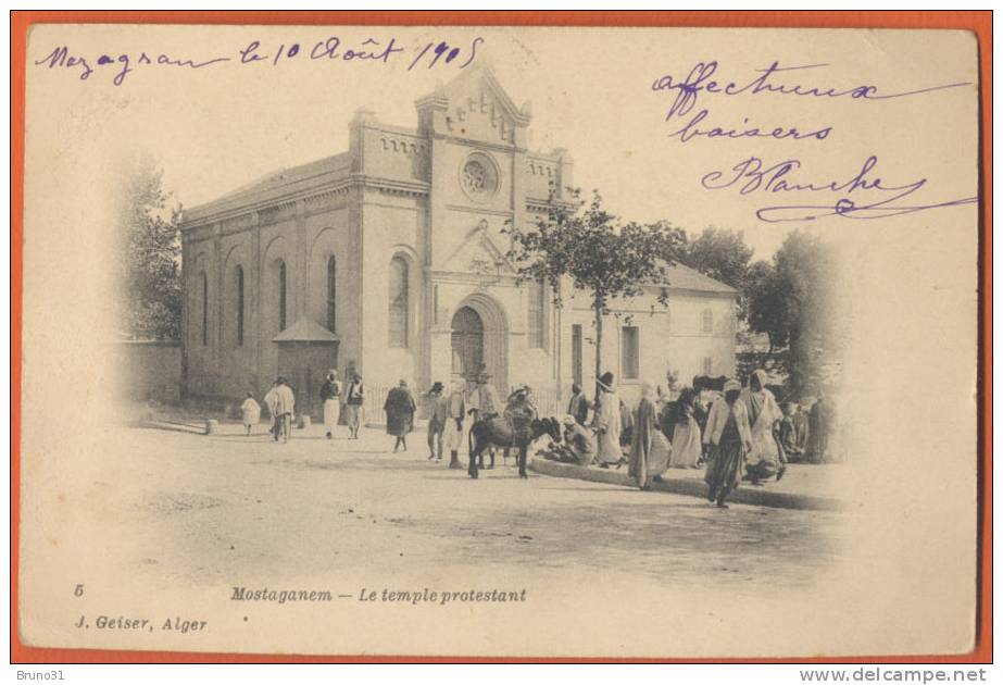 MOSTAGANEM  Le Temple Protestant , Geiser n° 6 , dos non divisé .