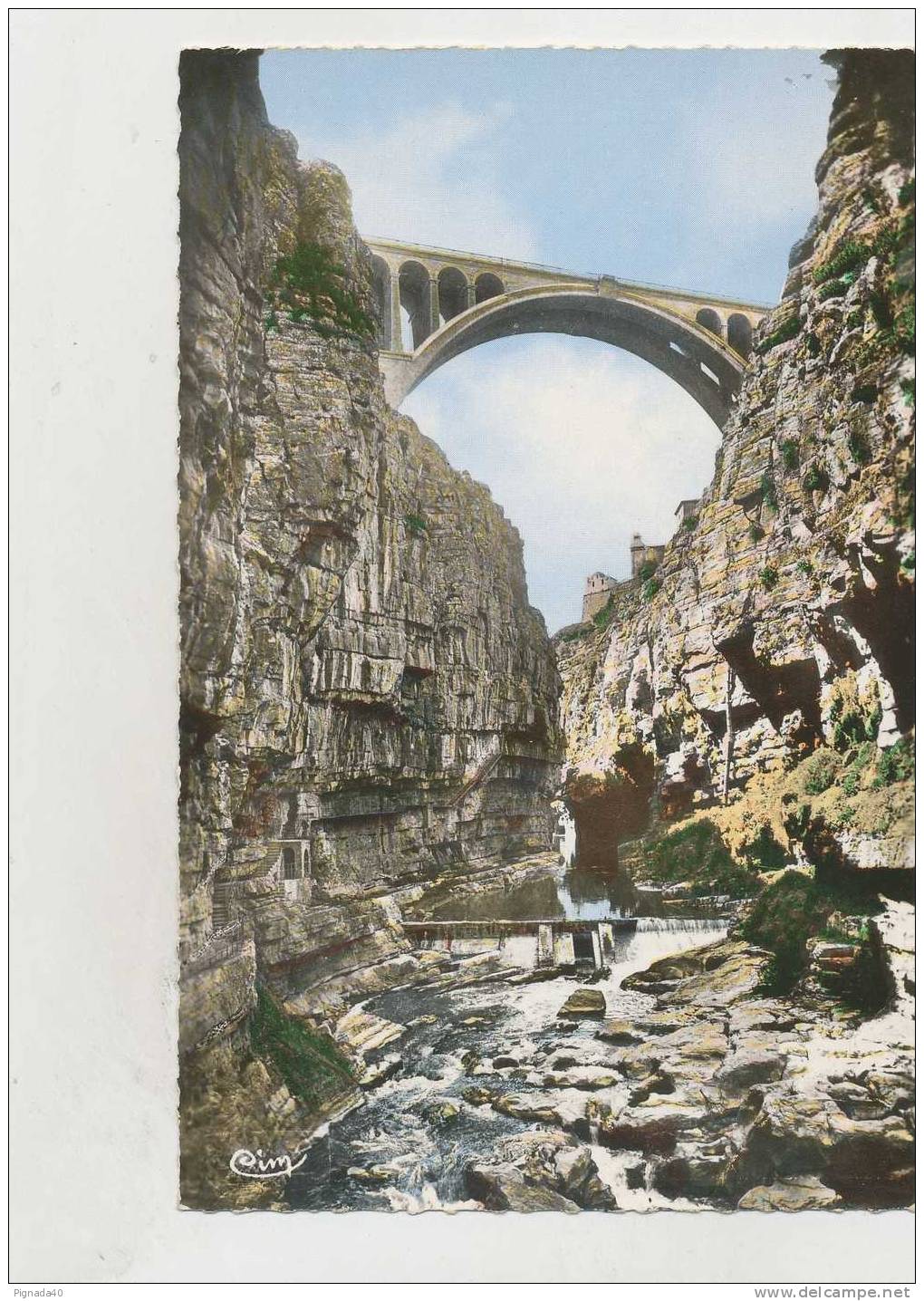 cp , ALGERIE , Constantine , Pont Sidi-Rached pris du fond des Gorges