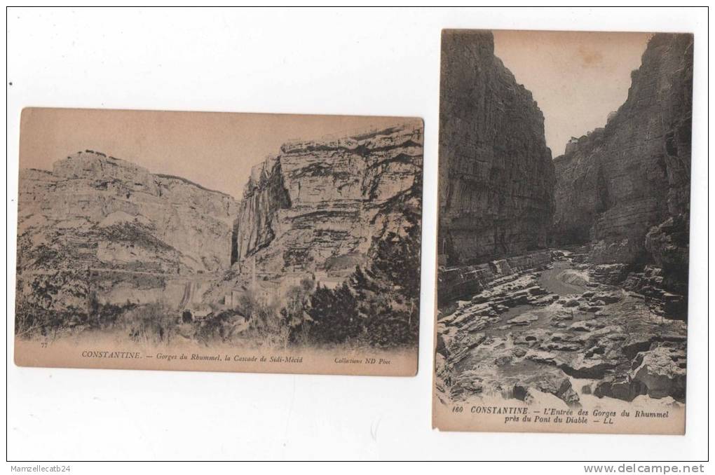 C.P.A  Algérie Constantine Lot de 2 .Gorge du Rhummel,la Cascade de Sidi-Mécid,