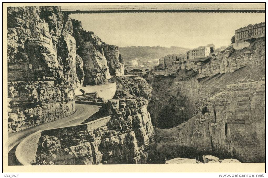 Constantine .  Pont suspendu de Sidi M'Cid .  BELLE HELIOGRAVURE .