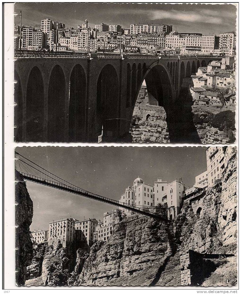 -  Algérie  -   Lot de 2 CPSM  CONTANTINE -  La Ville et le Pont Sidi-Rached , la Passerelle Perregaud et la Médersa -