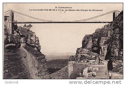 ALGERIE CONSTANTINE  LA PASSERELLE SIDI M'CID 175m au dessus des GORGES du RHUMMEL ANIMEE ECRITE 1924 TIMBRE 25cts BE