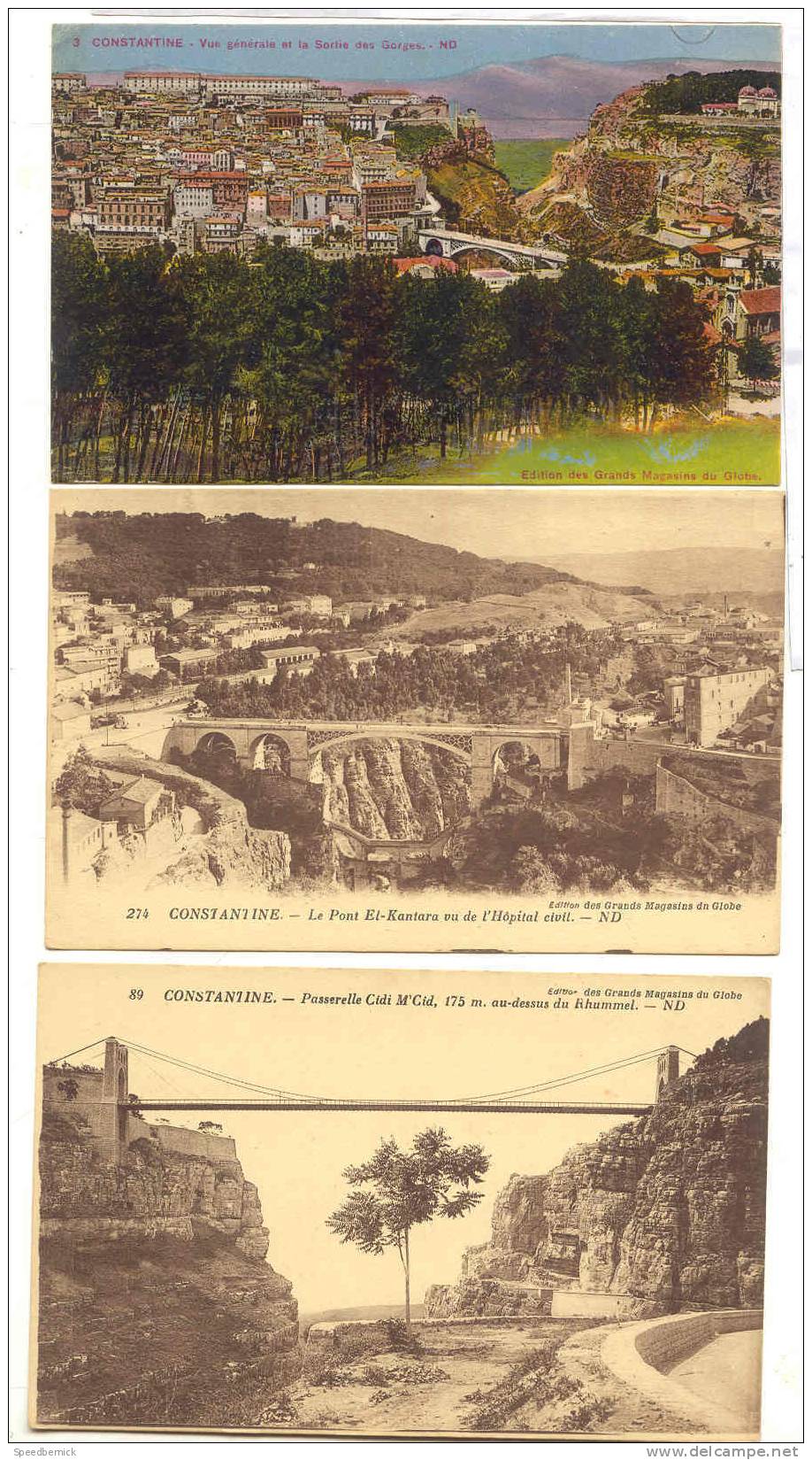 13628 Constantine ; 3 cpa  vue générale, gorges, passerelle midi pont el kanta hopital . ND 274, 89, 3