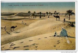 Algérie--BISKRA--1927--Pa ysage  saharien au désert (animé,chameaux,dromadair es)  n°6195 éd LL