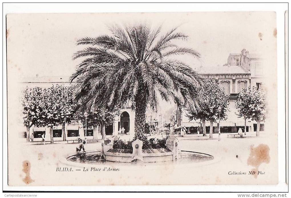 Algerie scene rue BLIDA PLACE ARMES Palmier Fontaine CPA 1890s NEURDEIN 3 Algeria Algerien Argelia Algerije