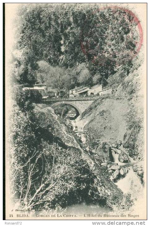 BLIDA - Gorges de la Chiffa - L´Hôtel du Ruisseau des Singes (avec tampon du 2e régiment de Spahis)