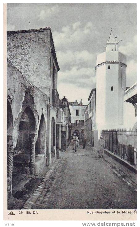 Carte postaleN/B  Algérie BLIDA Rue Gueydon et la Mosquée