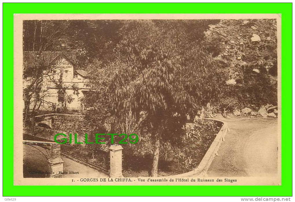 BLIDA, ALGÉRIE - VUE D'ENSEMBLE DE L'HÔTEL DU RUISSEAU DES SINGES - LES GORGES DE LA CHIFFA - DOS VERT - PHOTO ALBERT -