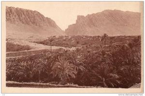 Algérie (Biskra)  - vue des Gorges El Kantara et  du Village Rouge prise de la Palmeraie R.Prouho  Hussein-Dey n°3