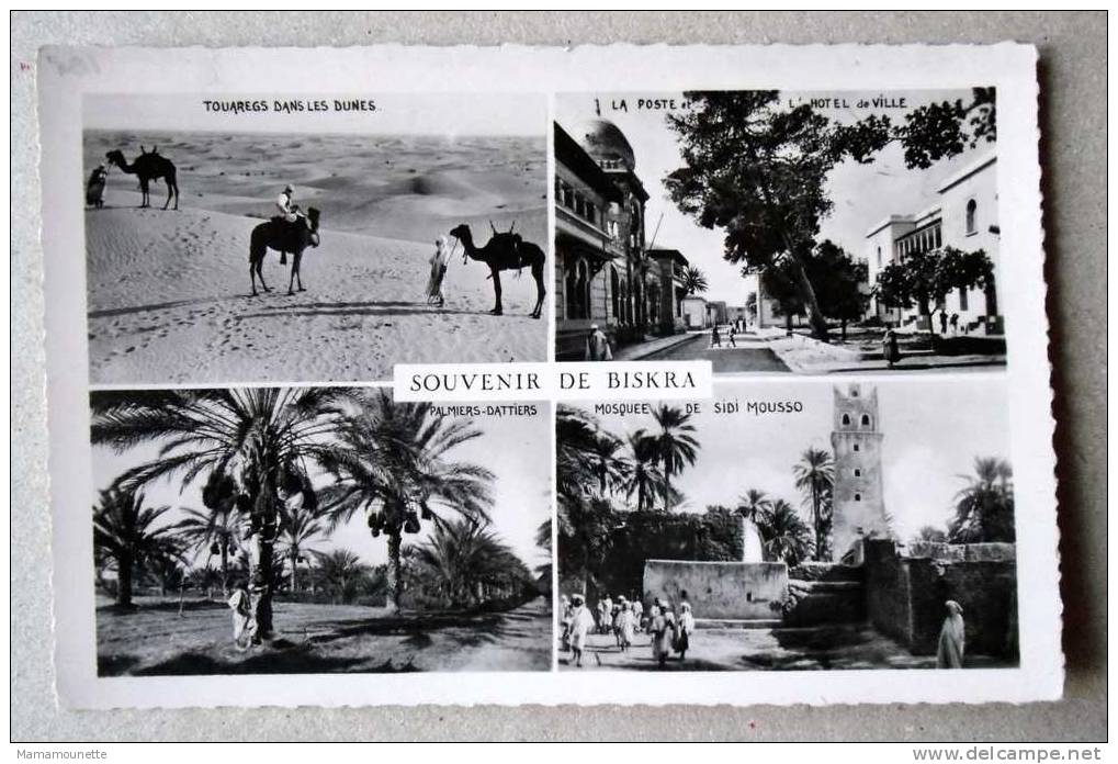 Algérie - CP N° 145F - Souvenir de ... Biskra, Touaregs, La Poste, Mosqué de Sidi Mousso, ... - CPSM/E