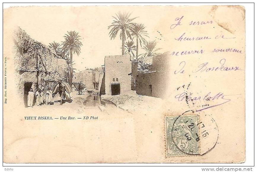 -ALGERIE - Vieux Biskra - Une Rue - précurseur taxé au dos TB (petites traces)