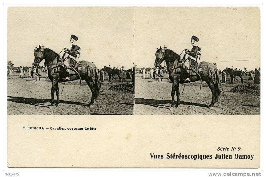 ALGERIE  BISKRA - CAVALIER, COSTUME DE FETE - Vues Stereoscopique