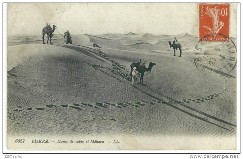 CP BISKRA dunes de sable et méhara obliteration constantine 1913