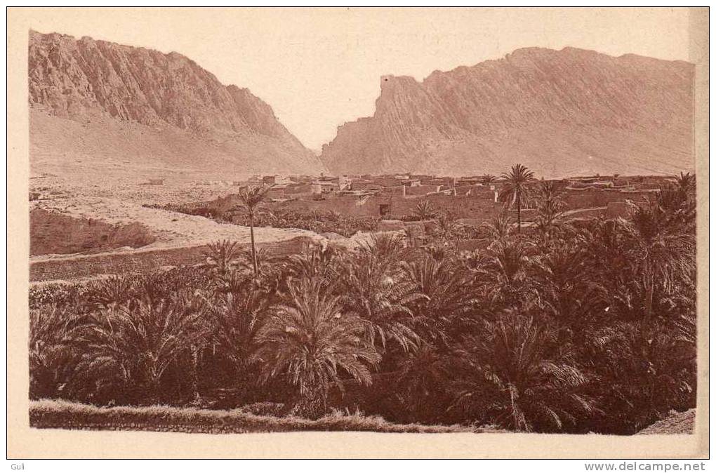 Algérie (Biskra)  - vue des Gorges El Kantara et  du Village Rouge prise de la Palmeraie R.Prouho  Hussein-Dey n°3