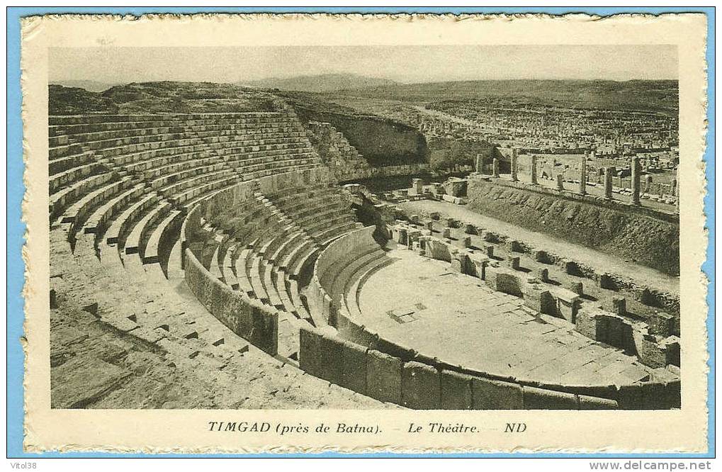 CARTE POSTALE TIMGAD PRES DE BATNA LE THEATRE . ND . EDITE SPECIALEMENT POUR LES HOTELS TRANSATLANTIQUE