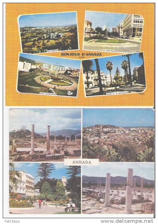 ALGERIE - ANNABA - CPSM. Lot de 2 multivues (vue générale, rond poind, ruines, place Hassan-Nouri, ...)  Bon état