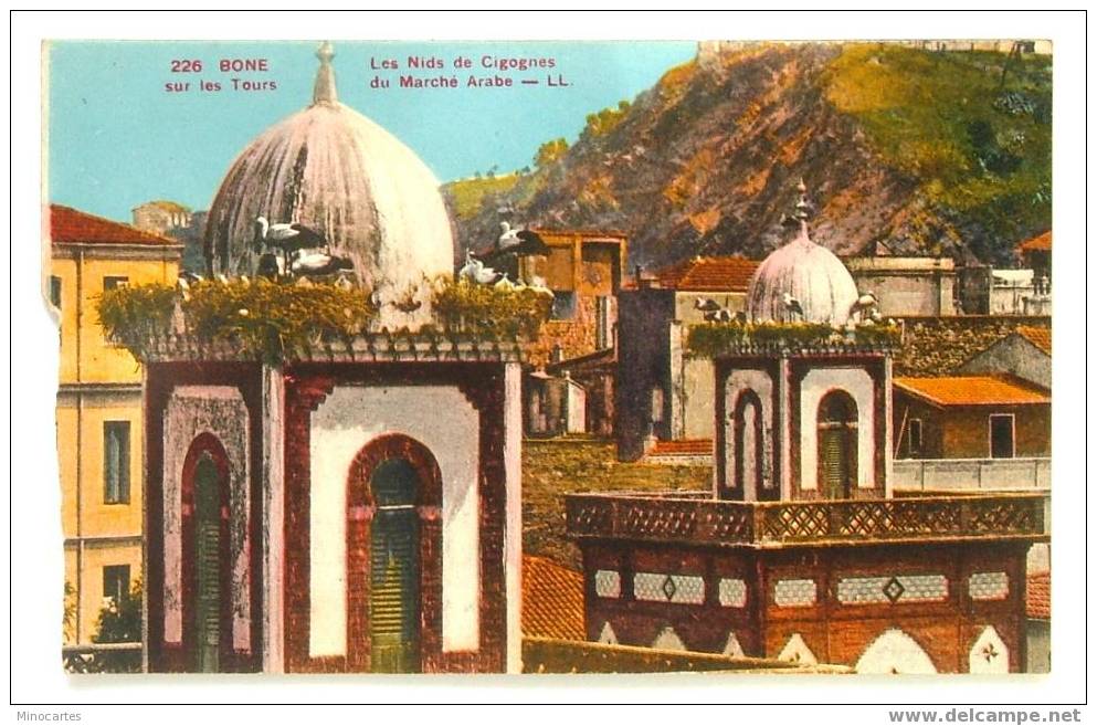 CPA Colorisée -Algérie - Bone - Les Nids des Cigognes sur les Tours du Marché Arabe