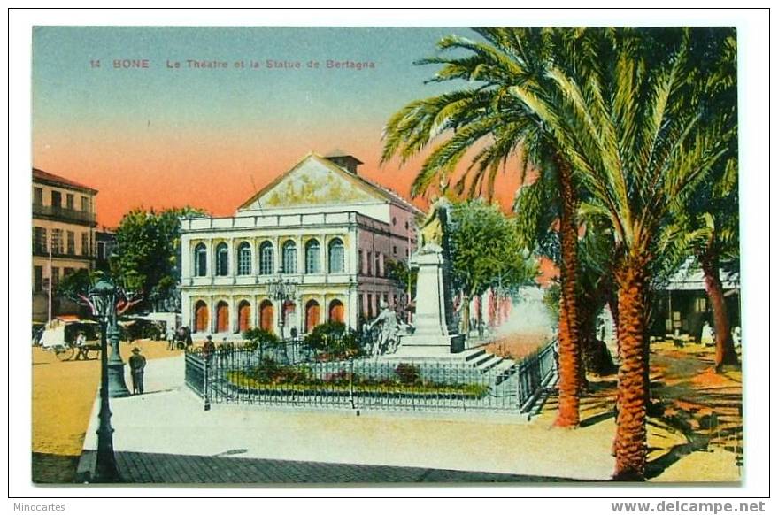 CPA Colorisée -Algérie - Bone - Le Théâtre et la Statue de Bertagna