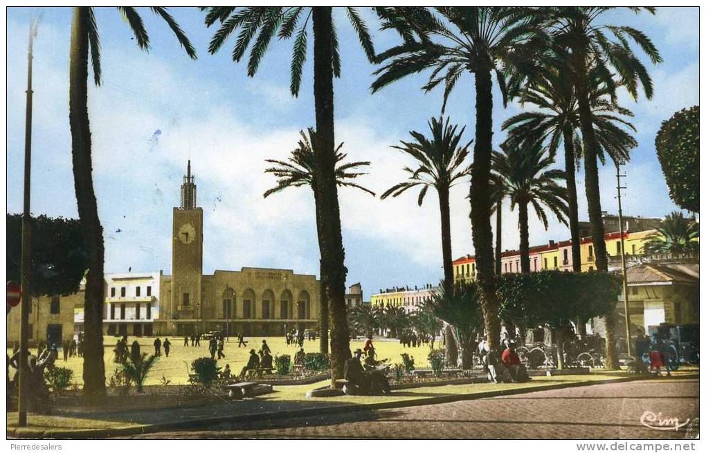 Z - Algérie - BONE - Les jardins et la gare - Mosquée - Minaret - Palmiers - semi animée