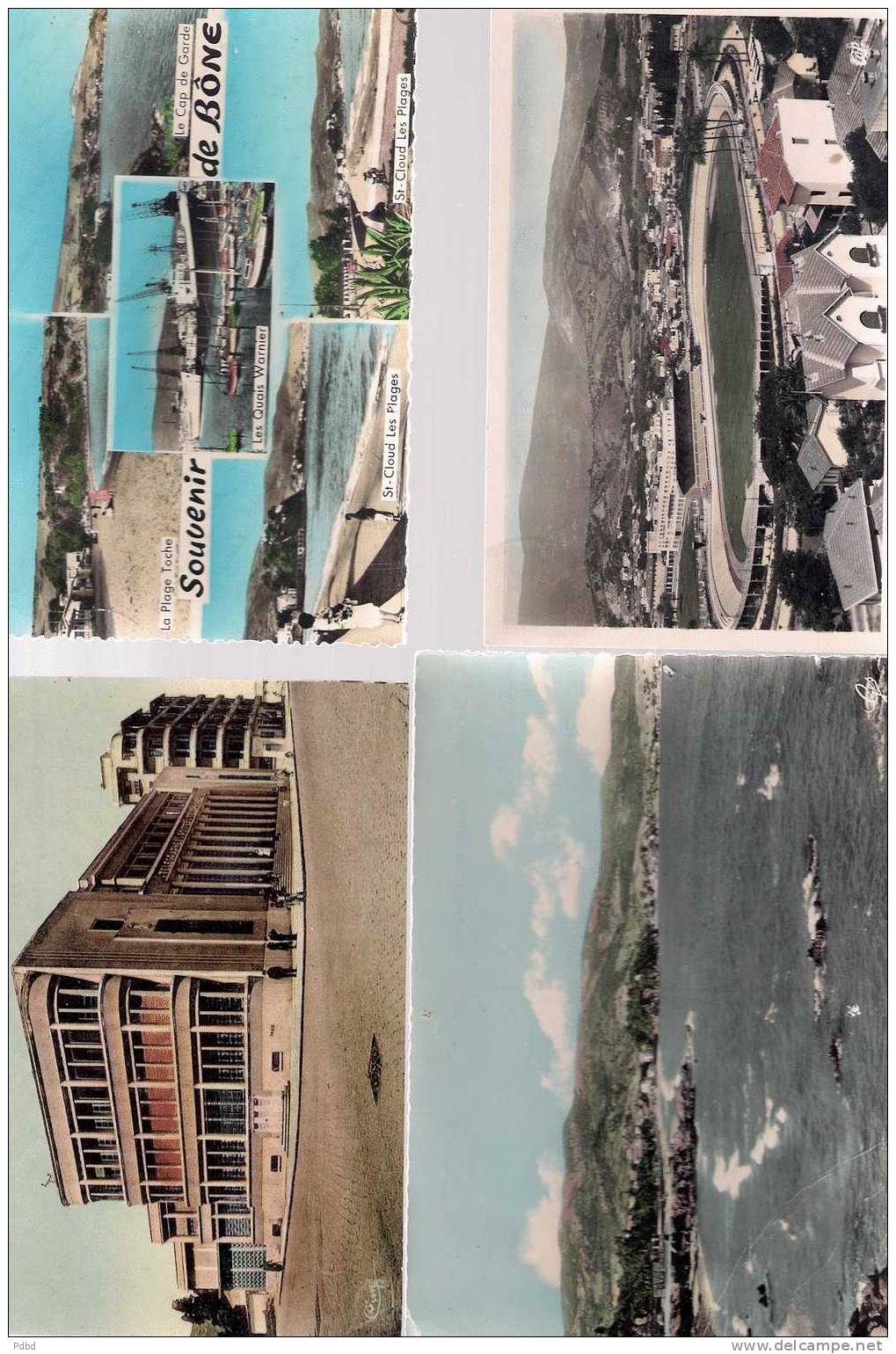 ALGERIE .BÔNE . 4  cartes . Stade, corniche, ..