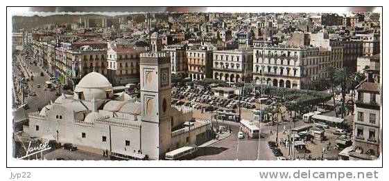 CP Panoramique Algérie Alger La Place du Gouvernement et la Mosquée - Ed Jansol 21 - dimensions  22 x 9 environ