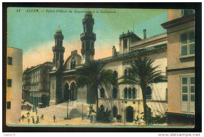 CPA animée Algérie ALGER  Palais d'Hiver du Gouverneur et la Cathédrale